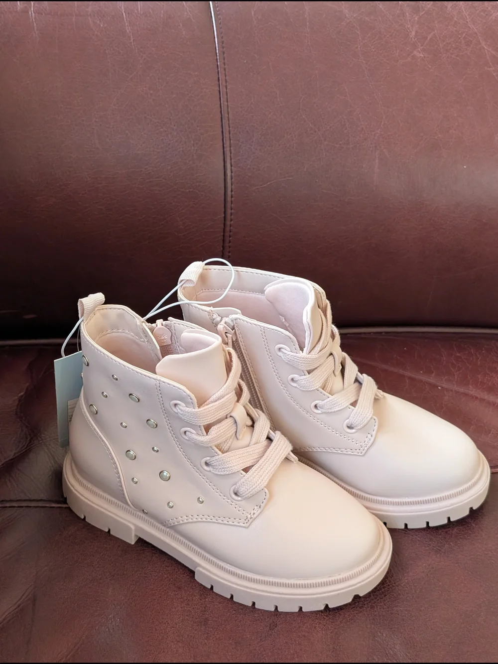 Light Pink Toddler Girls' Lace-Up Studded Combat Boots Cat & Jack Size 11